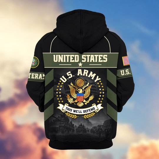 Premium US Veteran Zip Up Hoodie BTTN221021, Gifts For US Veterans, Gifts For Veterans Day.