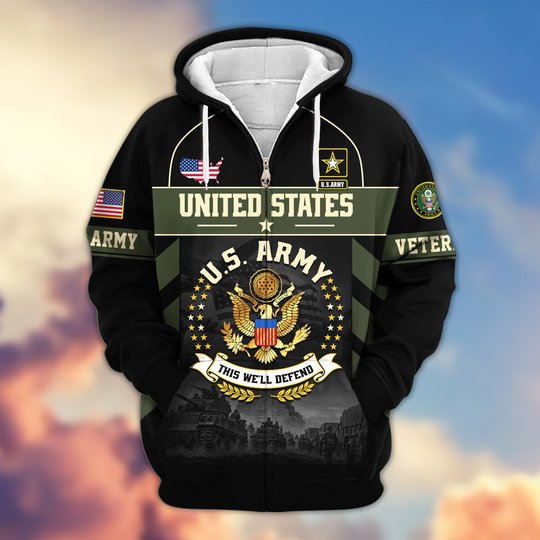Premium US Veteran Zip Up Hoodie BTTN221021, Gifts For US Veterans, Gifts For Veterans Day.