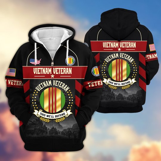 Premium US Veteran Zip Up Hoodie BTTN221021, Gifts For US Veterans, Gifts For Veterans Day.