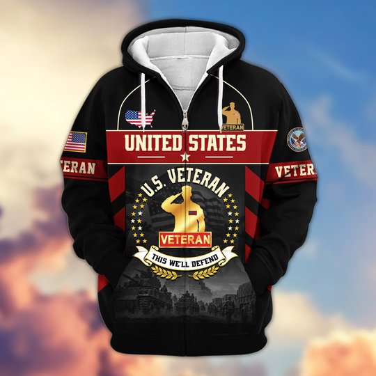 Premium US Veteran Zip Up Hoodie BTTN221021, Gifts For US Veterans, Gifts For Veterans Day.