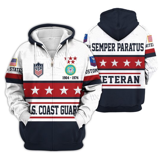 Premium Custom USCG Zip Up Hoodie VPVC609595, Gifts For Coast Guard Veteran, Gifts For Veterans Day.