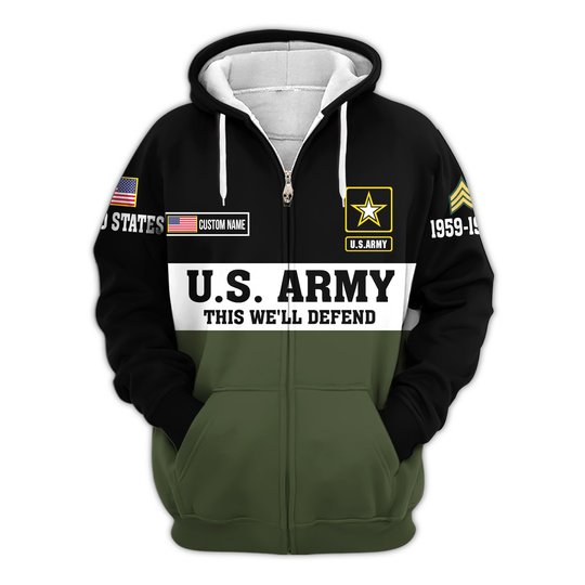Premium Custom US Army Zip Up Hoodie VPVC609611, Gifts For Army Veteran, Gifts For Veterans Day.