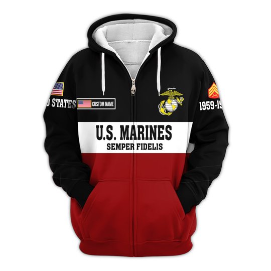 Premium Custom USMC Zip Up Hoodie VPVC609613, Gifts For Marine Veteran, Gifts For Veterans Day.
