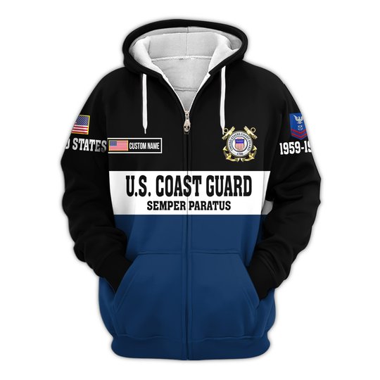 Premium Custom USCG Zip Up Hoodie VPVC609615, Gifts For Coast Guard Veteran, Gifts For Veterans Day.