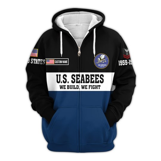 Premium Custom US Seabees Zip Up Hoodie VPVC609619, Gifts For Seabees Veteran, Gifts For Veterans Day.