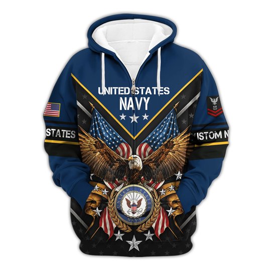 Premium Custom US Navy Zip Up Hoodie VPVC609622, Gifts For Navy Veteran, Gifts For Veterans Day.