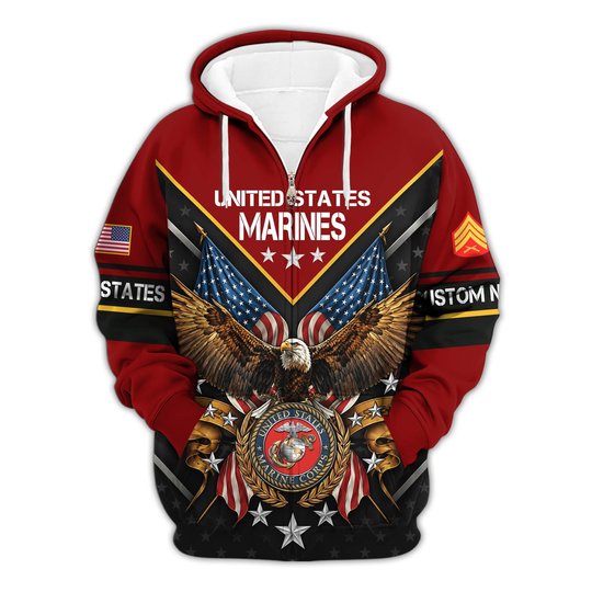 Premium Custom USMC Zip Up Hoodie VPVC609623, Gifts For Marine Veteran, Gifts For Veterans Day.