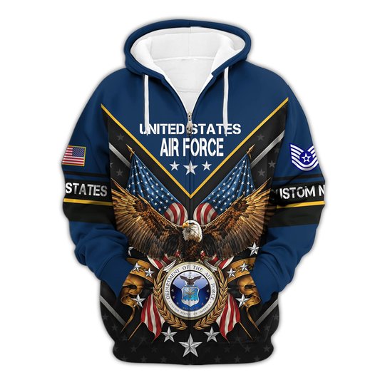 Premium Custom USAF Zip Up Hoodie VPVC609624, Gifts For Air Force Veteran, Gifts For Veterans Day.