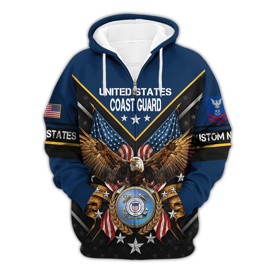 Premium Custom USCG Zip Up Hoodie VPVC609625, Gifts For Coast Guard Veteran, Gifts For Veterans Day.