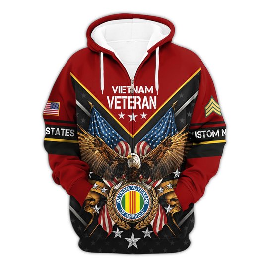Premium Custom Vietnam Veteran Zip Up Hoodie VPVC609626, Gifts For Vietnam Veteran, Gifts For Veterans Day.