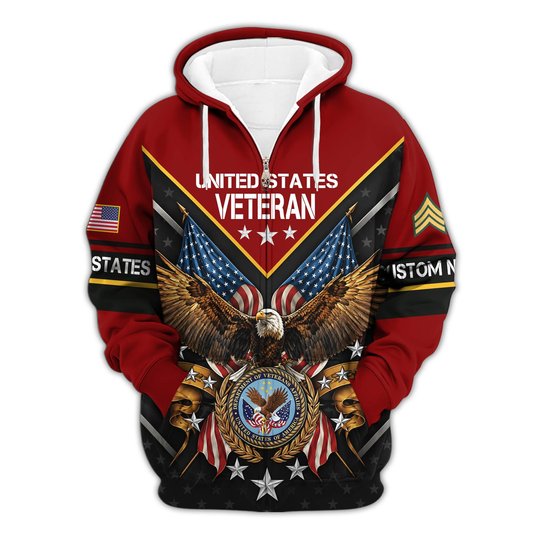 Premium Custom US Veteran Zip Up Hoodie VPVC609627, Gifts For US Veteran, Gifts For Veterans Day.