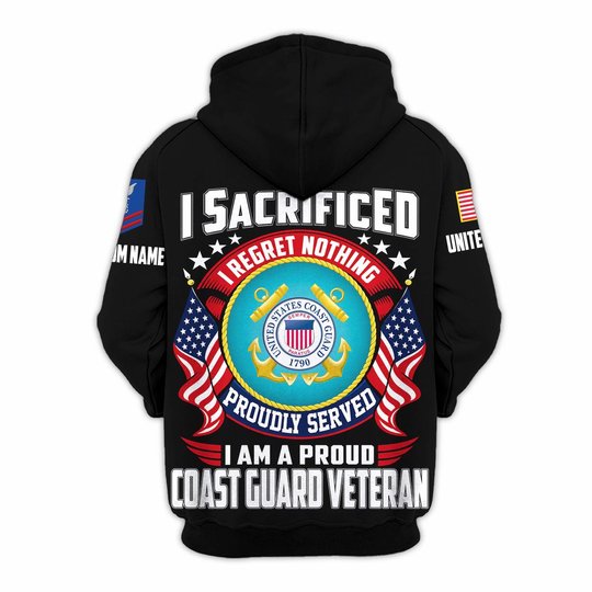 Premium Custom USCG Zip Up Hoodie VPVC609635, Gifts For Coast Guard Veteran, Gifts For Veterans Day.