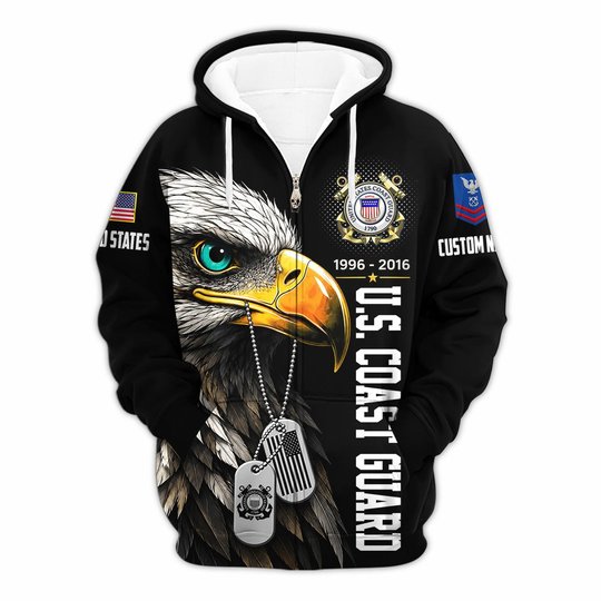 Premium Custom USCG Zip Up Hoodie VPVC609635, Gifts For Coast Guard Veteran, Gifts For Veterans Day.