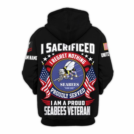 Premium Custom US Seabees Zip Up Hoodie VPVC609639, Gifts For Seabees Veteran, Gifts For Veterans Day.