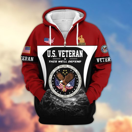 Premium US Veteran Zip Up Hoodie BTTN271022, Gifts For US Veterans, Gifts For Veterans Day.