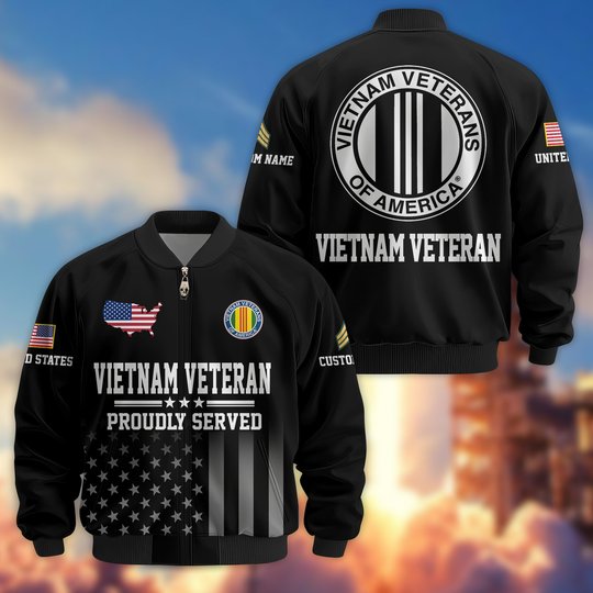 Premium Custom US Veteran Bomber Jacket DPVC281001, Waterproof Windbreaker Coat, US Veteran Gift, Veterans Day Gift.