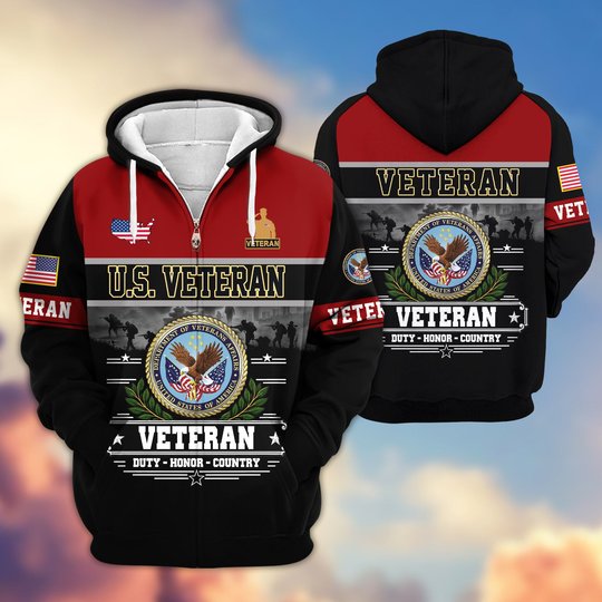 Premium US Veteran Zip Up Hoodie BTTN291021, Gifts For US Veterans, Gifts For Veterans Day.