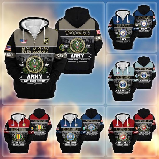 Premium US Veteran Zip Up Hoodie BTTN291021, Gifts For US Veterans, Gifts For Veterans Day.
