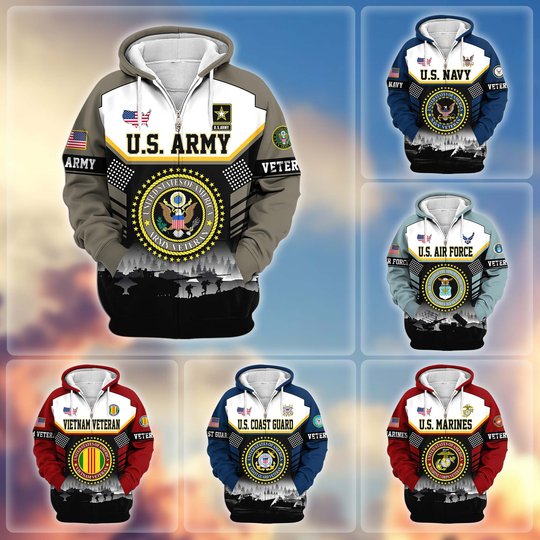 Premium US Veteran Zip Up Hoodie BTTN291022, Gifts For US Veterans, Gifts For Veterans Day.
