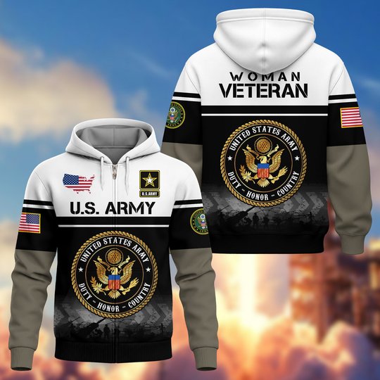Premium US Woman Veteran Zip Up Hoodie DPVC301001, Gifts For US Woman Veterans, Gifts For Veterans Day.
