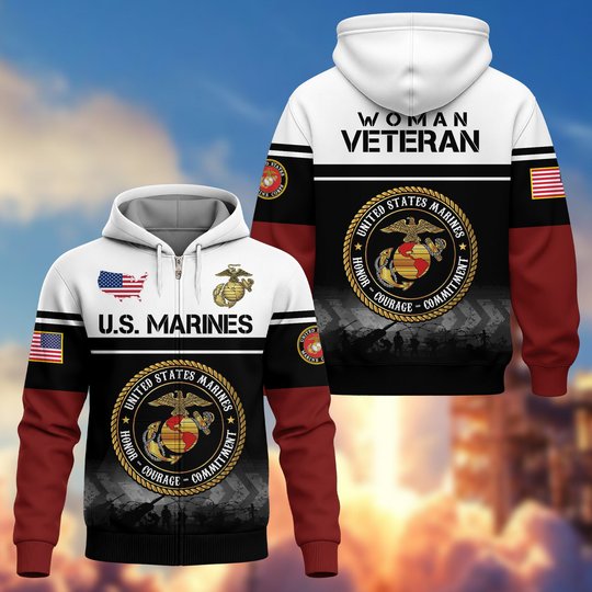 Premium US Woman Veteran Zip Up Hoodie DPVC301001, Gifts For US Woman Veterans, Gifts For Veterans Day.