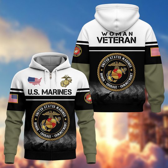 Premium US Woman Veteran Zip Up Hoodie DPVC301001, Gifts For US Woman Veterans, Gifts For Veterans Day.