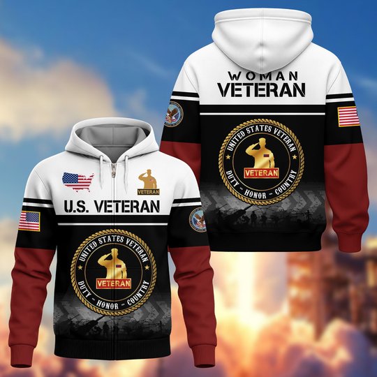 Premium US Woman Veteran Zip Up Hoodie DPVC301001, Gifts For US Woman Veterans, Gifts For Veterans Day.
