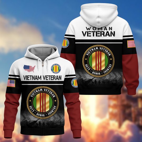 Premium US Woman Veteran Zip Up Hoodie DPVC301001, Gifts For US Woman Veterans, Gifts For Veterans Day.