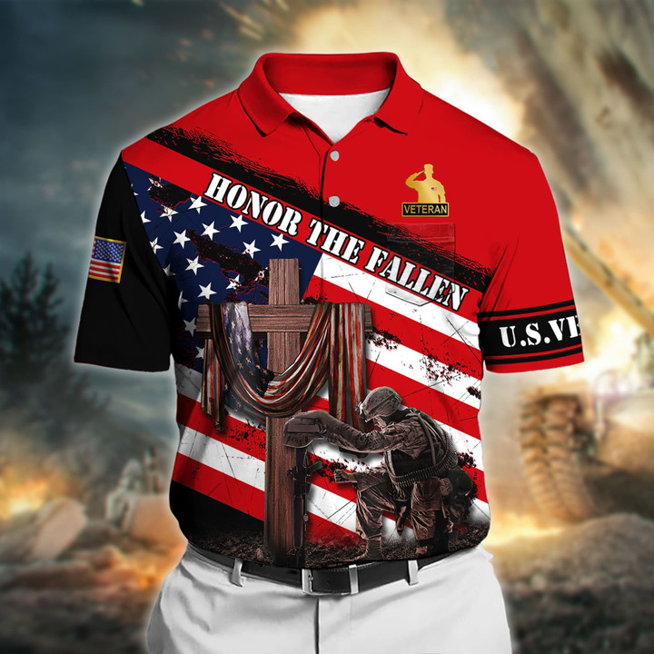 Premium Honor The Fallen US Veteran Polo Shirt With Pocket NPVC160301