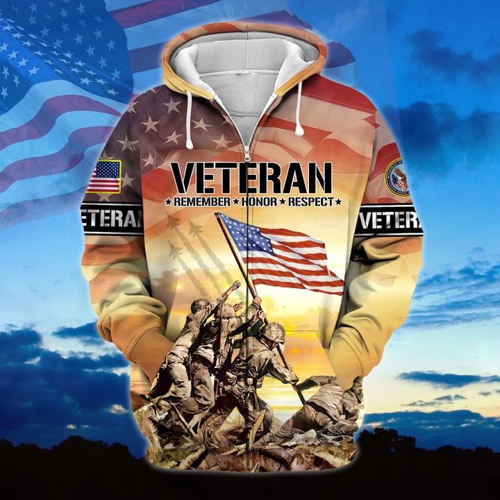 Premium US Veteran Remember - Honor - Respect Zip Hoodie APVC290903