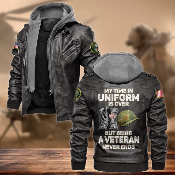 Premium My Time In Uniform Is Over But Being A Veteran Never Ends US Veteran Leather Jacket APVC091003
