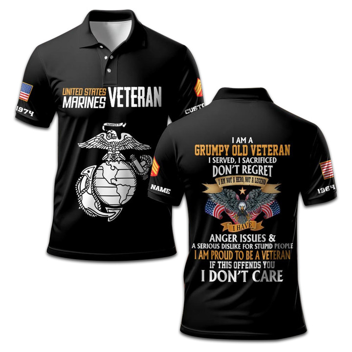 Premium Custom USMC Polo Shirt VPVC208003, Gifts for Marine Veteran, Gifts On Father's Day, Independence Day, Veterans Day.