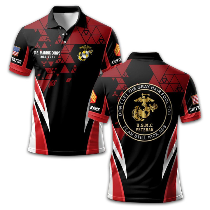 Premium USMC Polo Shirt VPVC209503, Custom Name, Rank, Year, Gifts For Marine Veteran, Best Gifts On Father's Day, Armed Forces Day, Independence Day, Veterans Day.