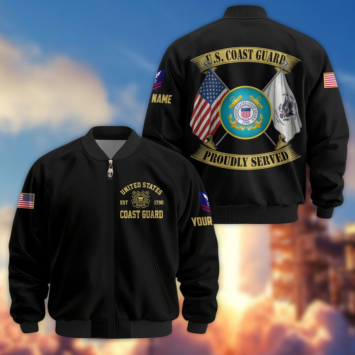 Premium Custom USCG Veteran Bomber Jacket VPVC804105, Gifts For Coast Guard Veteran, Gifts On Father's Day, Veterans Day.