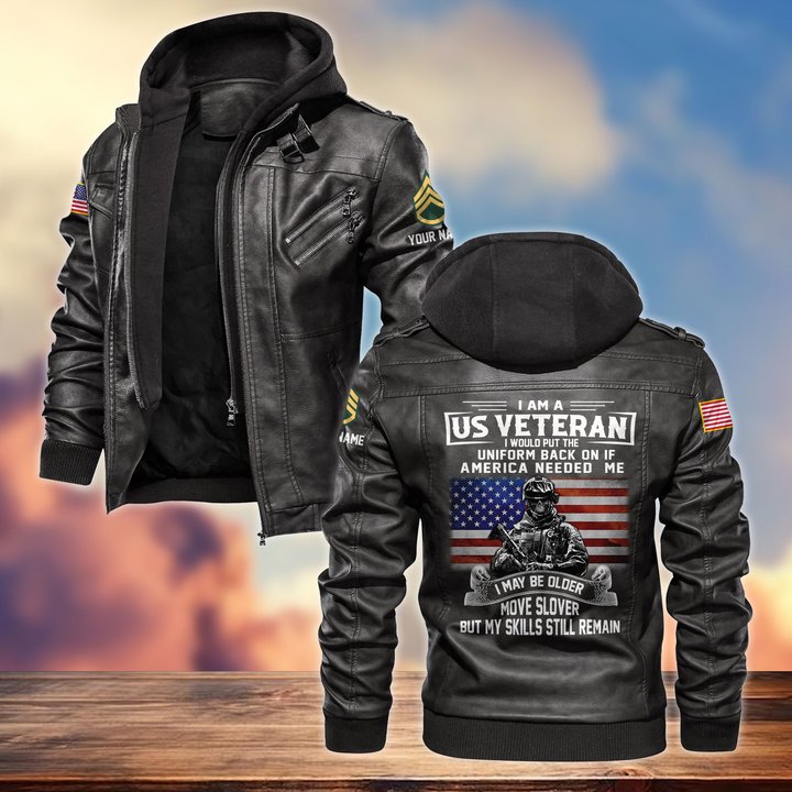 Premium Custom US Veteran Leather Jacket VPVC701507, Gifts For US Veteran, Gifts On Father's Day, Armed Forces Day, Veterans Day.