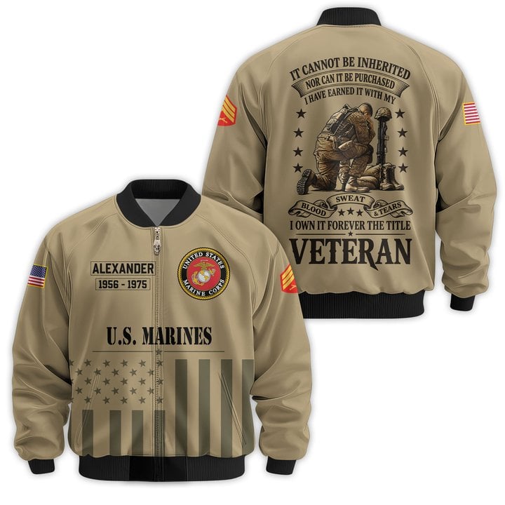Premium Custom USMC Veteran Bomber Jacket VPVC811513, Waterproof Windbreaker Coat, Marine Veteran Gift, Veterans Day Gift.