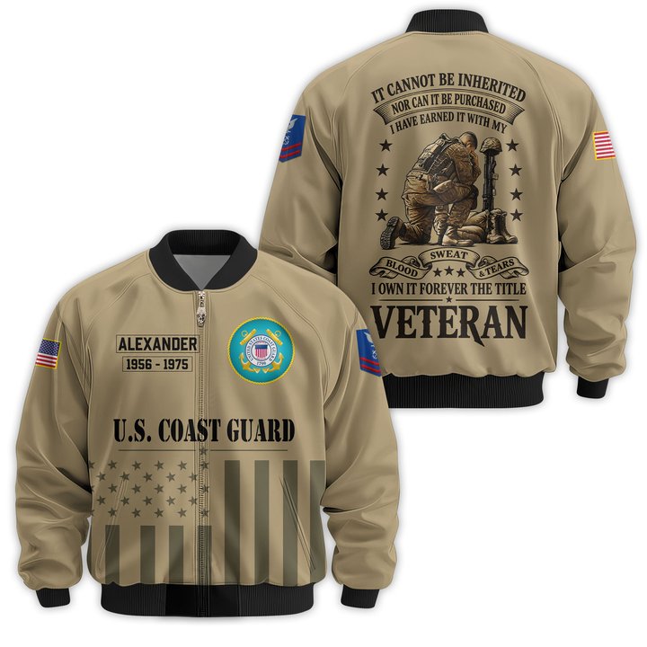 Premium Custom USCG Veteran Bomber Jacket VPVC811515, Waterproof Windbreaker Coat, Coast Guard Veteran Gift, Veterans Day Gift.