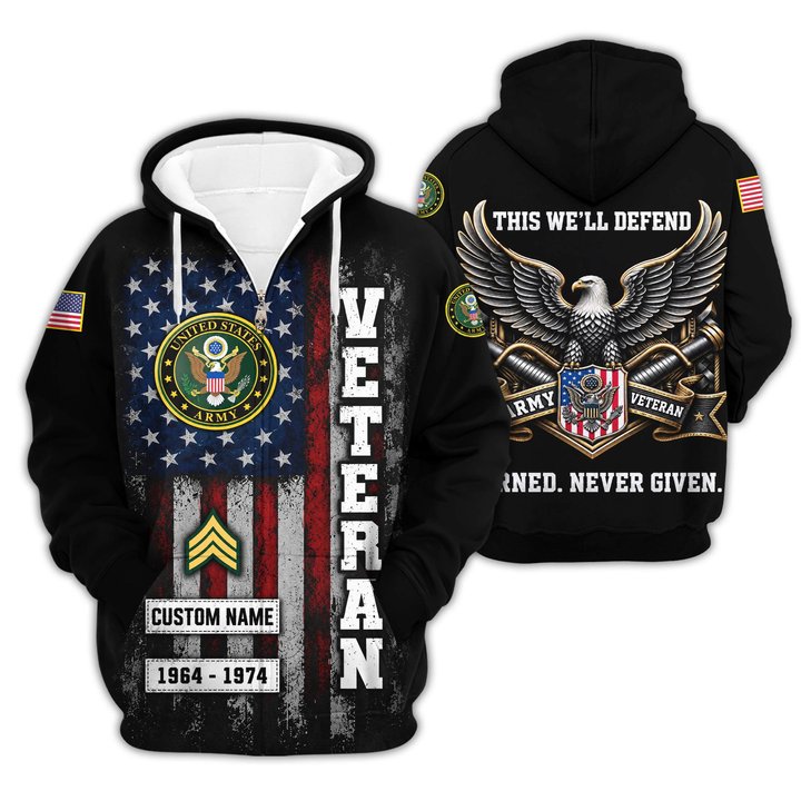 Premium Custom US Army Zip Up Hoodie VPVC609551, Gifts For Army Veteran, Gifts For Veterans Day.
