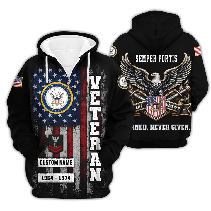 Premium Custom US Navy Zip Up Hoodie VPVC609552, Gifts For Navy Veteran, Gifts For Veterans Day.