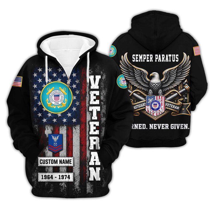 Premium Custom USCG Zip Up Hoodie VPVC609555, Gifts For Coast Guard Veteran, Gifts For Veterans Day.