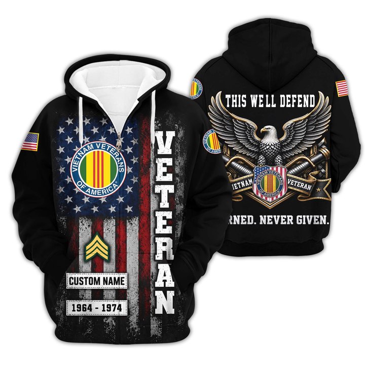 Premium Custom Vietnam Veteran Zip Up Hoodie VPVC609556, Gifts For Vietnam Veteran, Gifts For Veterans Day.