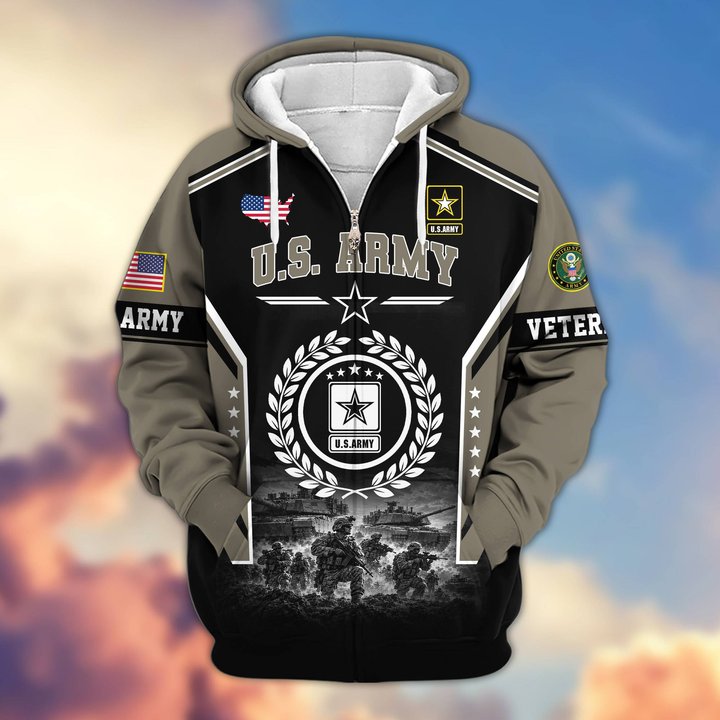 Premium US Veteran Zip Up Hoodie BTTN201021, Gifts For US Veterans, Gifts For Veterans Day.