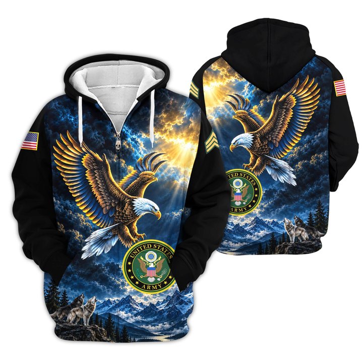 Premium Custom US Army Zip Up Hoodie VPVC609571, Gifts For Army Veteran, Gifts For Veterans Day.