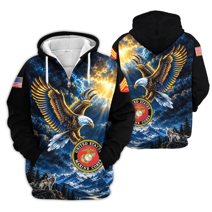 Premium Custom USMC Zip Up Hoodie VPVC609573, Gifts For Marine Veteran, Gifts For Veterans Day.