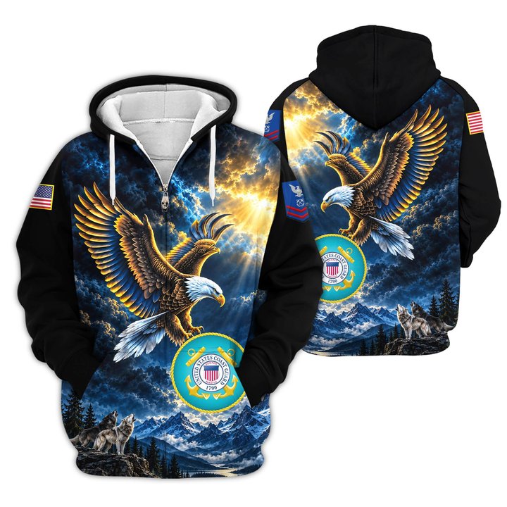 Premium Custom USCG Zip Up Hoodie VPVC609575, Gifts For Coast Guard Veteran, Gifts For Veterans Day.