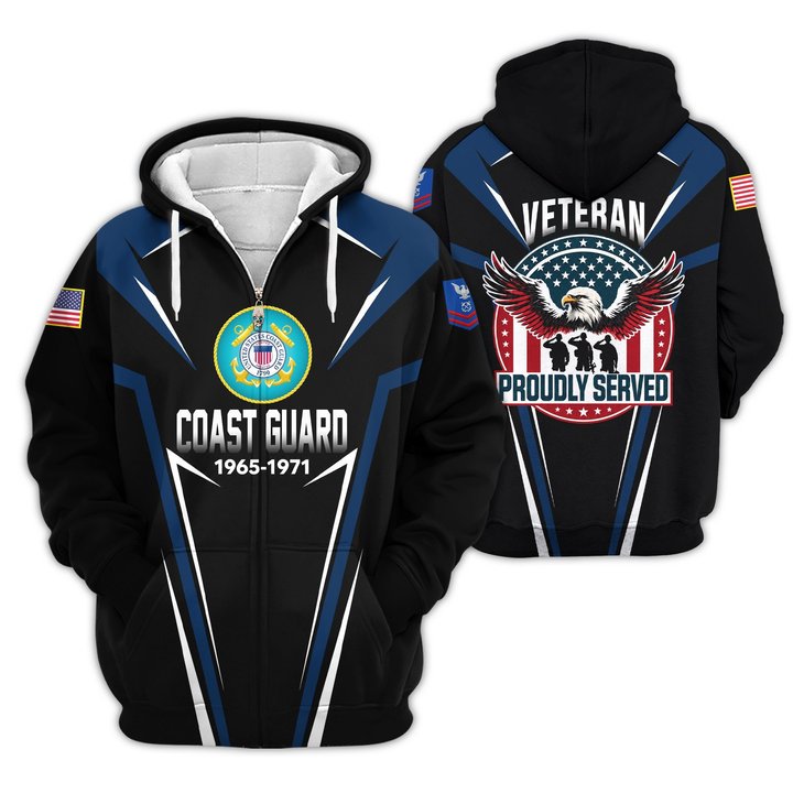 Premium Custom USCG Zip Up Hoodie VPVC609605, Gifts For Coast Guard Veteran, Gifts For Veterans Day.