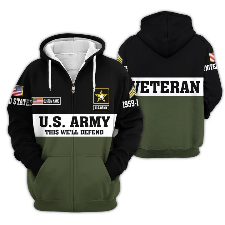 Premium Custom US Army Zip Up Hoodie VPVC609611, Gifts For Army Veteran, Gifts For Veterans Day.