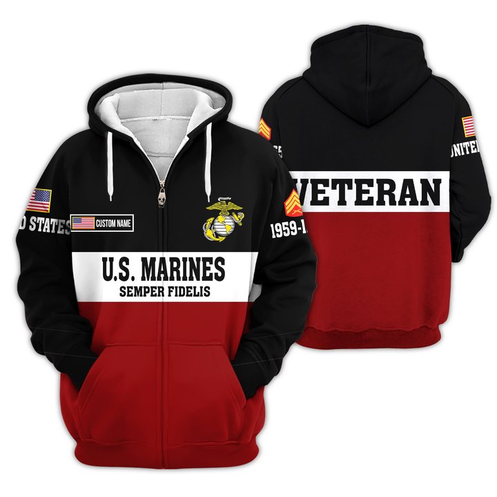 Premium Custom USMC Zip Up Hoodie VPVC609613, Gifts For Marine Veteran, Gifts For Veterans Day.