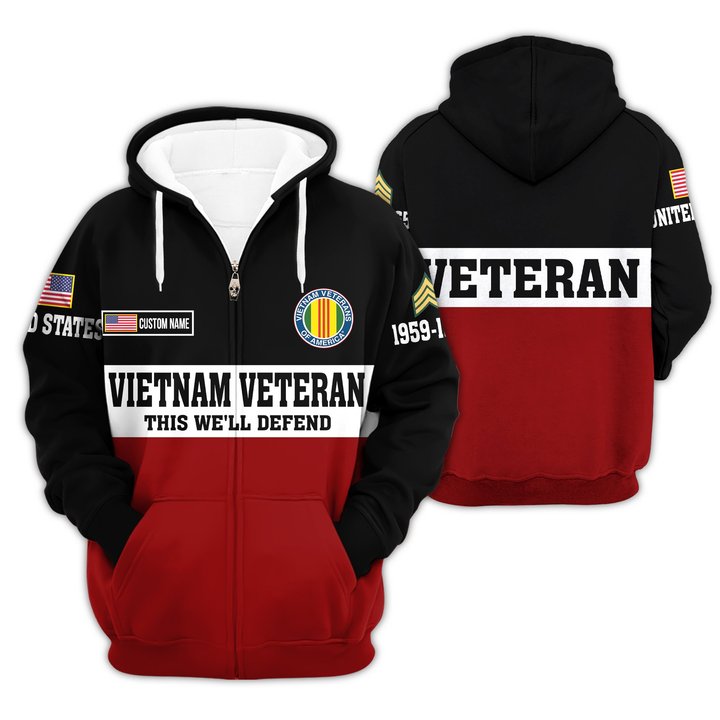 Premium Custom Vietnam Veteran Zip Up Hoodie VPVC609616, Gifts For Vietnam Veteran, Gifts For Veterans Day.
