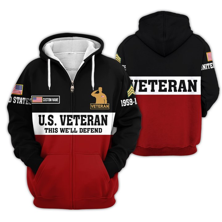 Premium Custom US Veteran Zip Up Hoodie VPVC609617, Gifts For US Veteran, Gifts For Veterans Day.